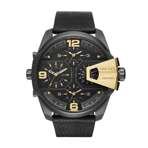  Shop Authentic Diesel Uber Chief Two Hand Black Dial Black Leather Strap Watch For Men - DZ7377 - Luxxuri