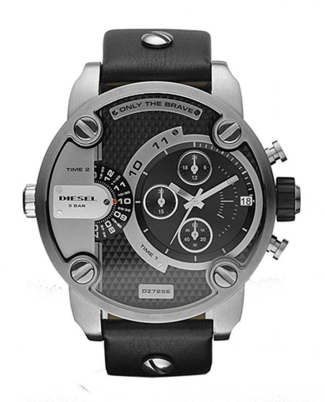 Shop Authentic Diesel Little Daddy Black Dial Black Leather Strap Watch For Men - DZ7256 - Luxxuri