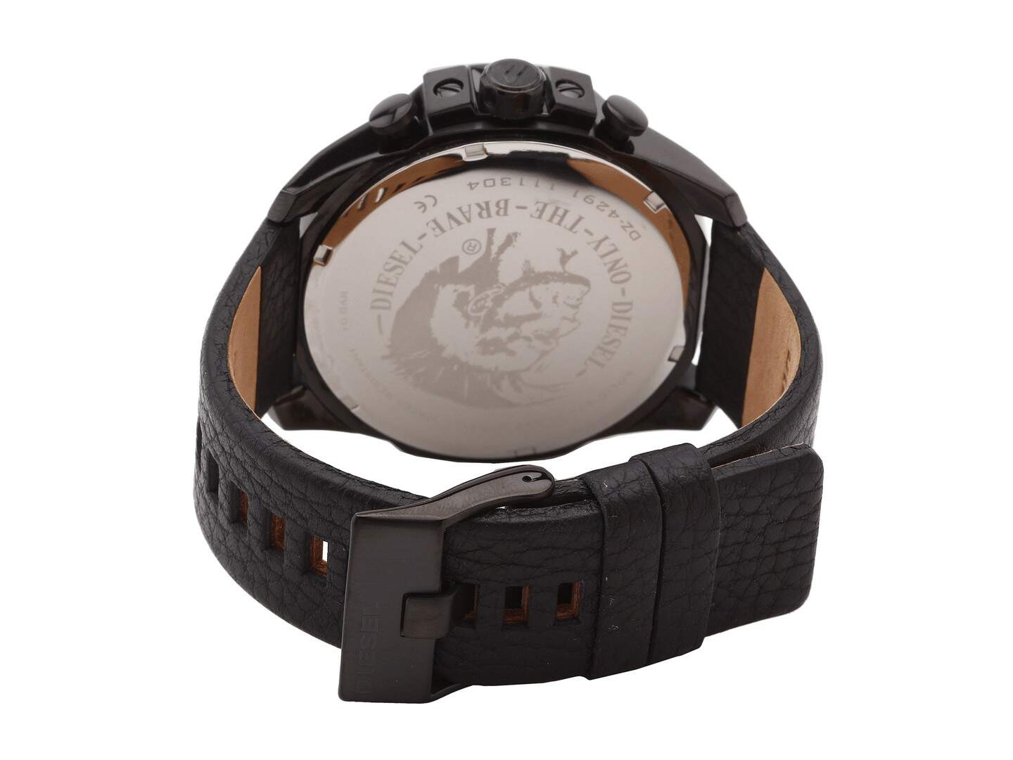  Shop Authentic Diesel Mega Chief Chronograph Black Dial Black Leather Strap Watch For Men - DZ4291 - Luxxuri