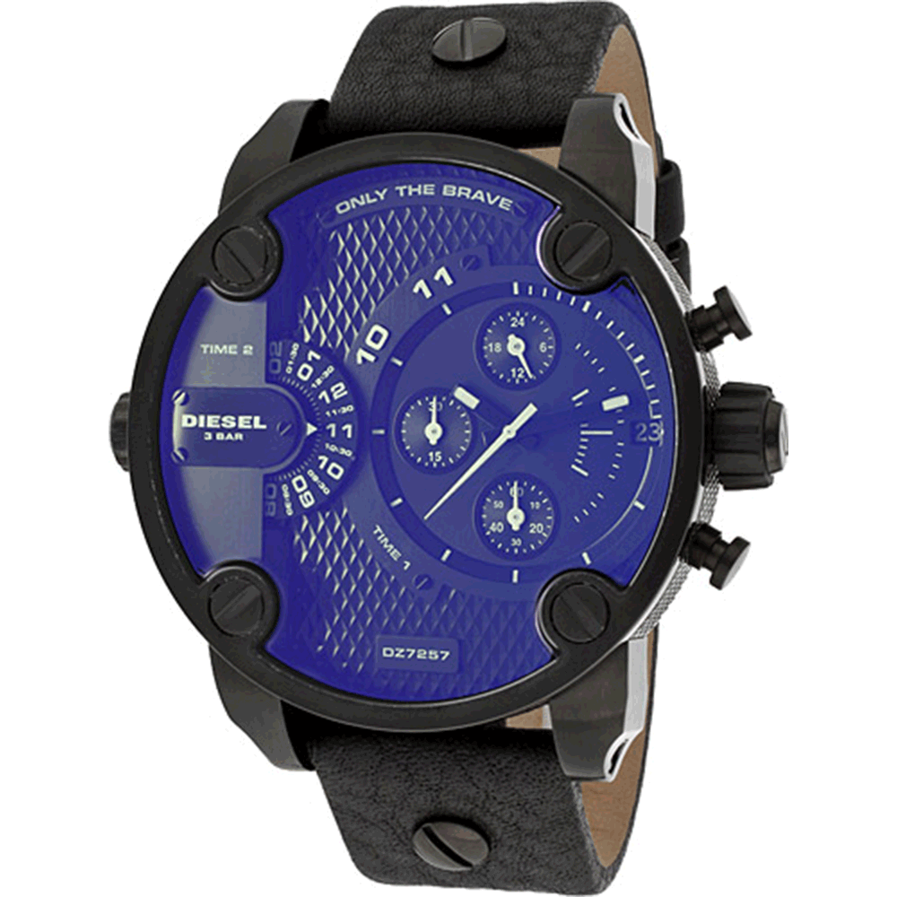  Shop Authentic Diesel Little Daddy Blue Dial Black Leather Strap Watch For Men - DZ7257 - Luxxuri