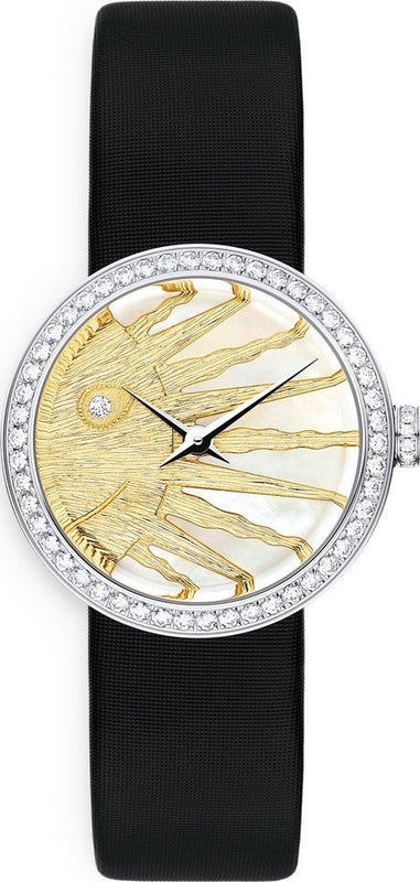  Shop Authentic Dior La D De Dior Dior Rose Céleste Diamonds Mother of Pearl Dial Black Leather Strap Watch for Women - CD04711X1001 0000 - Luxxuri
