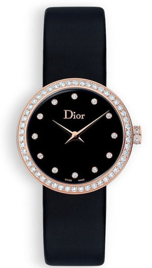  Shop Authentic Dior La D De Diamonds Black Dial Black Leather Strap Watch for Women - CD047170A005 0000 - Luxxuri