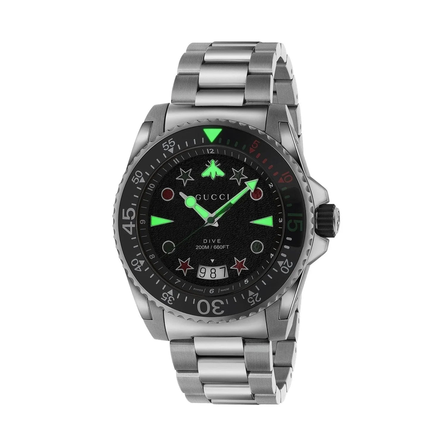 Shop Authentic Gucci Dive Quartz Black Dial Silver Steel Strap Watch For Men - YA136221 - Luxxuri