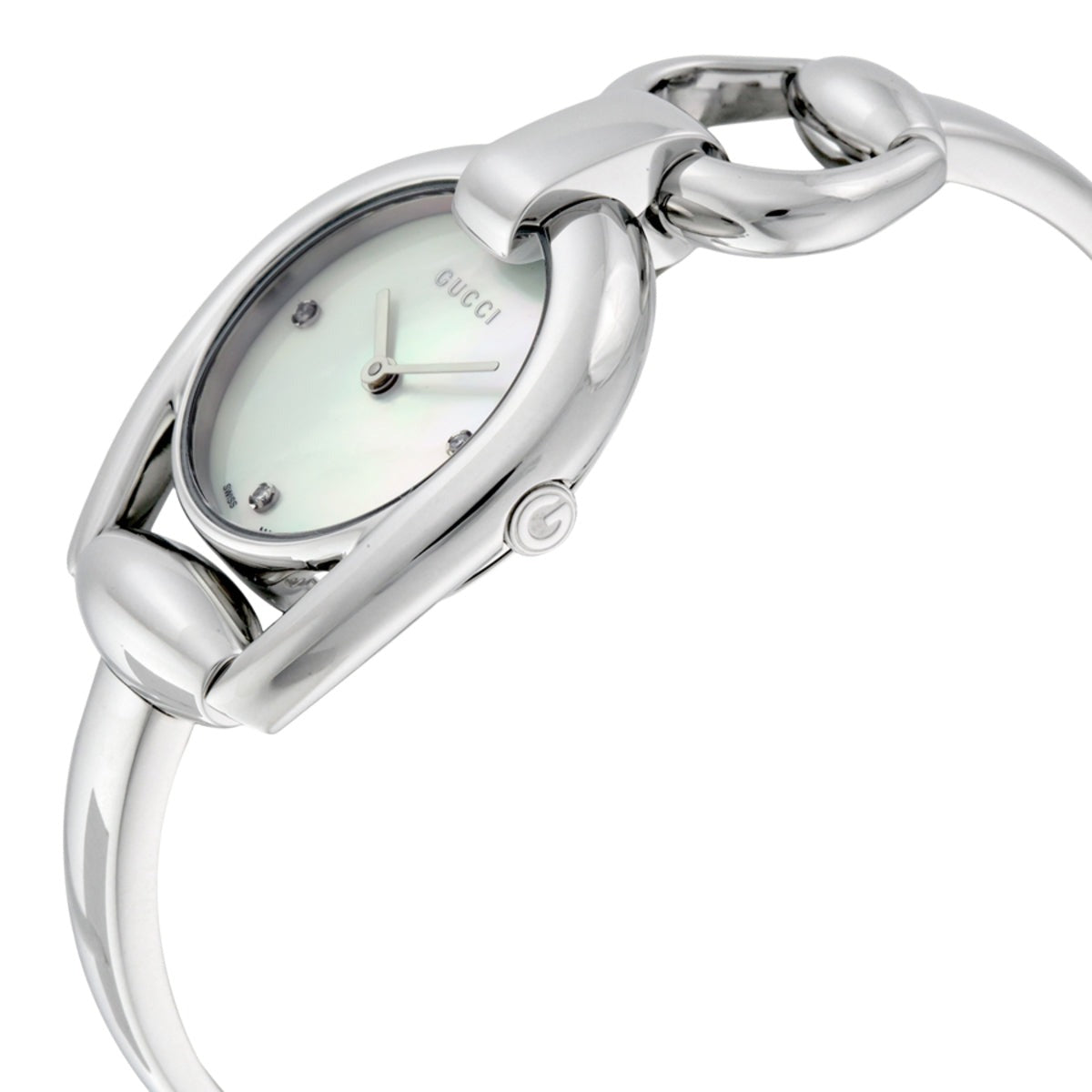  Shop Authentic Gucci Horsebit Collection Diamonds Mother of Pearl Dial Silver Steel Strap Watch For Women - YA139506 - Luxxuri