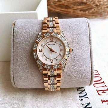  Shop Authentic Bulova Crystal Mother of Pearl Dial Rose Gold Steel Strap Watch for Women - 98L197 - Luxxuri