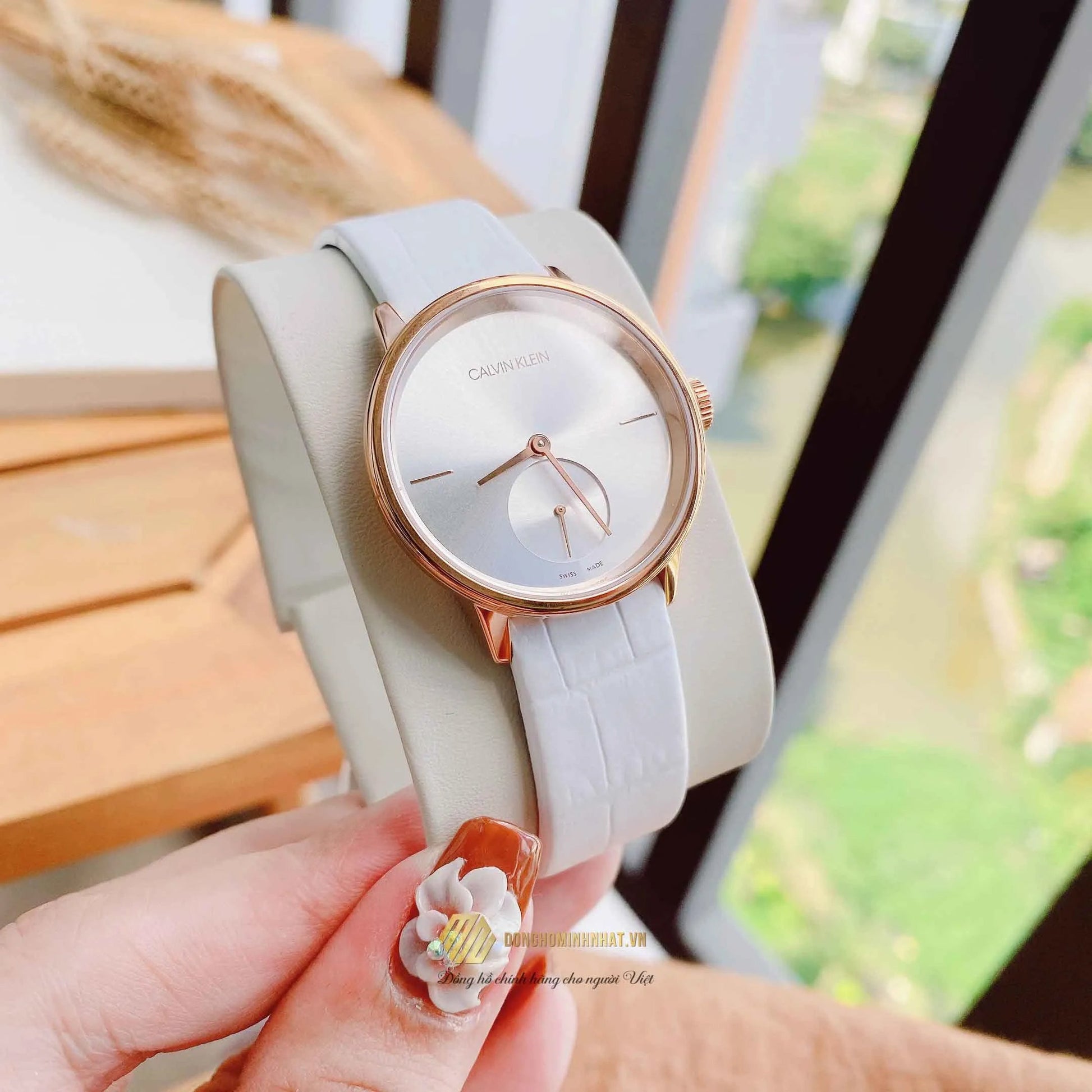  Shop Authentic Calvin Klein Accent Silver Dial White Leather Strap Watch for Women - K2Y236K6 - Luxxuri