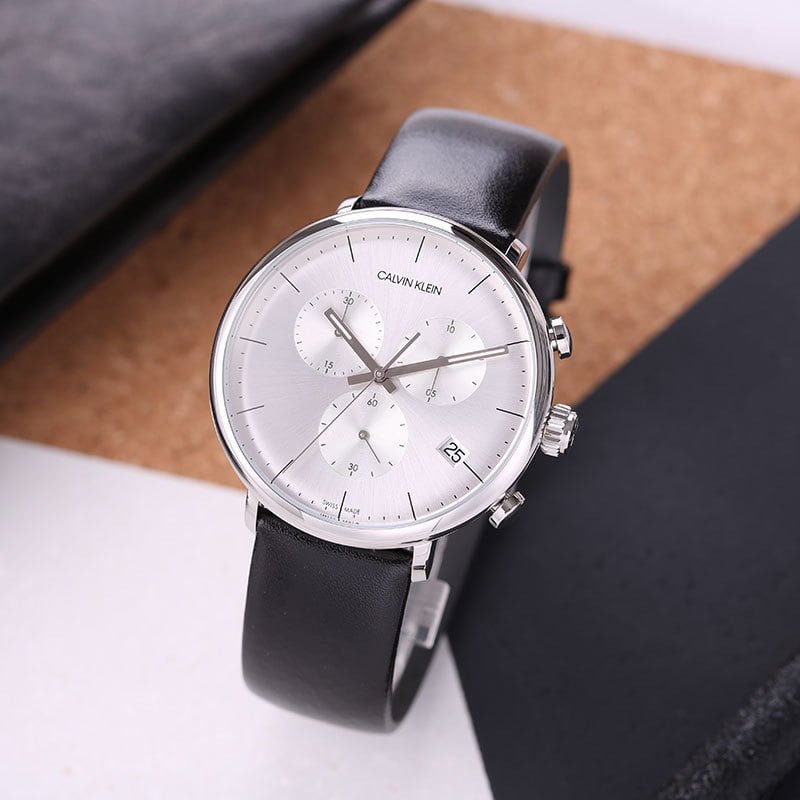  Shop Authentic Calvin Klein High Noon Chronograph White Dial Black Leather Strap Watch for Men - K8M271C6 - Luxxuri