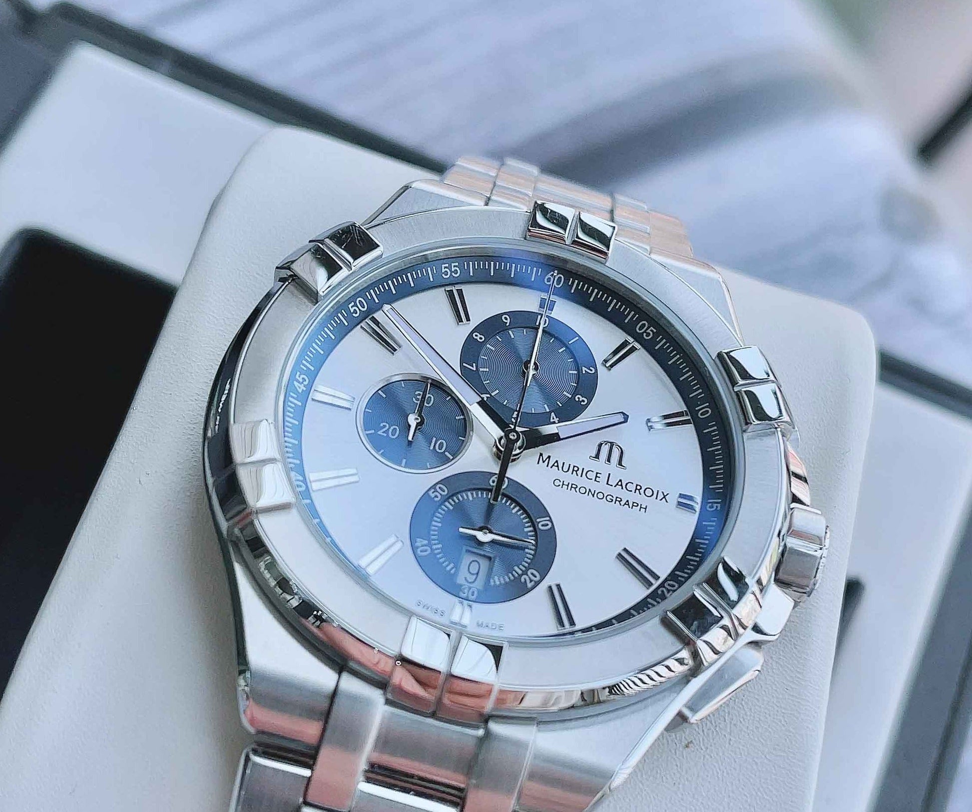  Shop Authentic Maurice Lacroix Aikon Chronograph Silver Dial Silver Steel Strap Watch for Men - AI1018-SS002-131-1 - Luxxuri