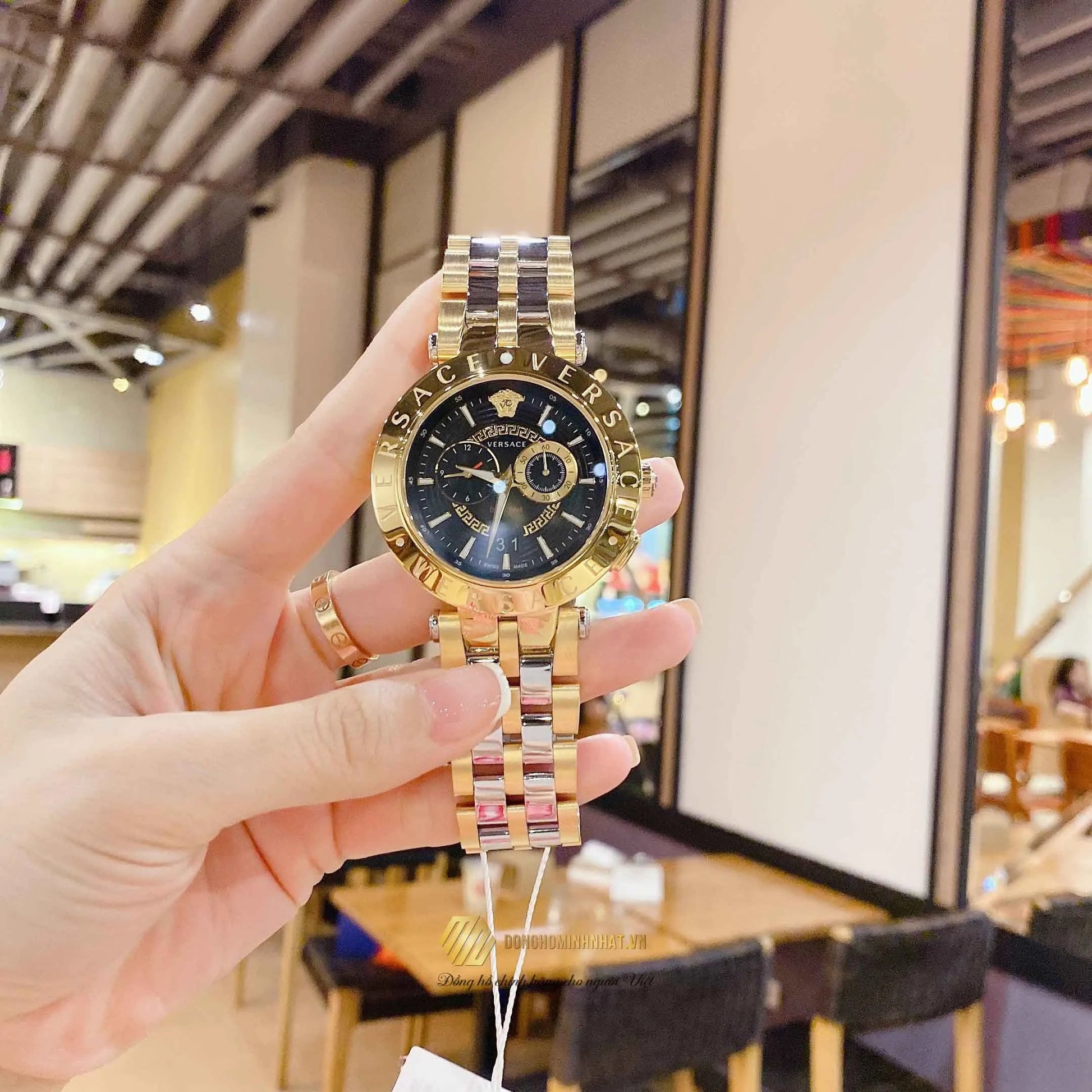  Shop Authentic Versace V-Race Quartz Black Dial Gold Steel Strap Watch For Men - VEBV00519 - Luxxuri