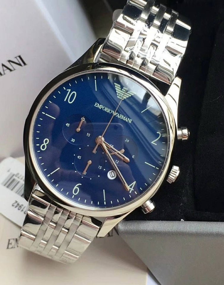  Shop Authentic Emporio Armani Chronograph Blue Dial Silver Steel Strap Watch For Men - AR1942 - Luxxuri
