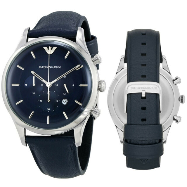 Emporio Armani Lambda Chronograph Blue Dial Blue Leather Strap Watch For Men - AR11018
