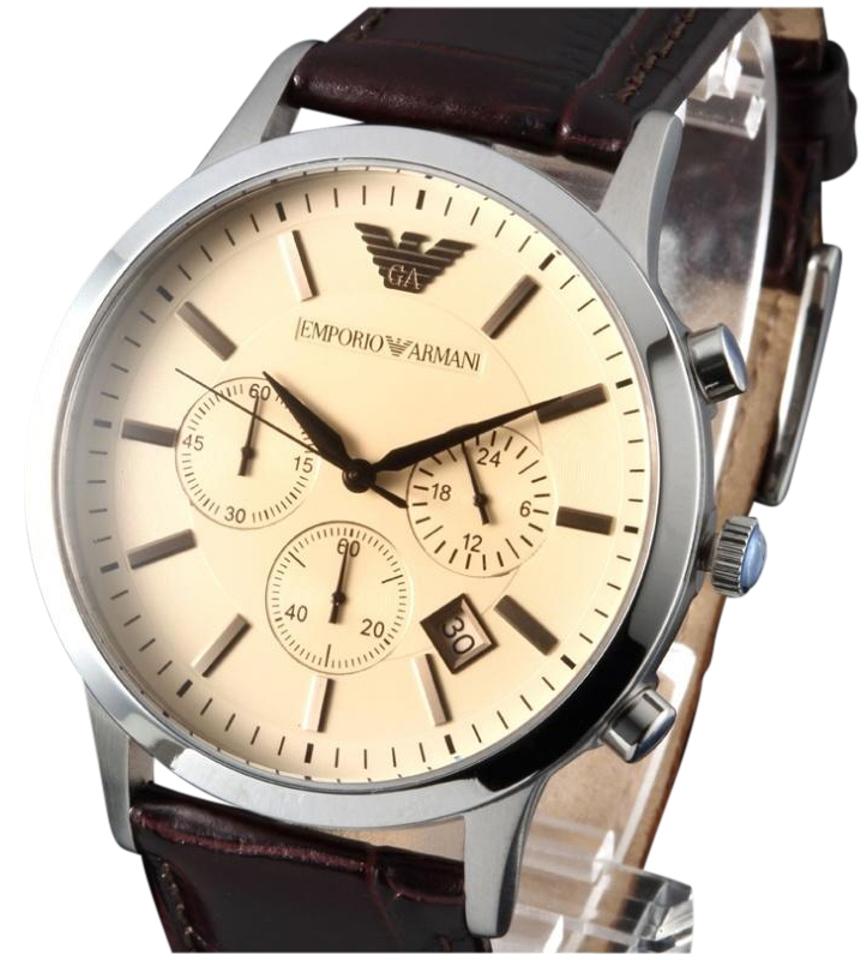  Shop Authentic Emporio Armani Classic Chronograph Beige Dial Brown Leather Strap Watch For Men - AR2433 - Luxxuri