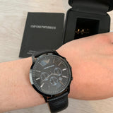  Shop Authentic Emporio Armani Sportivo Chronograph Black Dial Black Leather Strap Watch For Men - AR2461 - Luxxuri