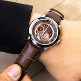  Shop Authentic Bulova Classic Skeleton Automatic Brown Dial Brown Leather Strap Watch for Men - 96A120 - Luxxuri