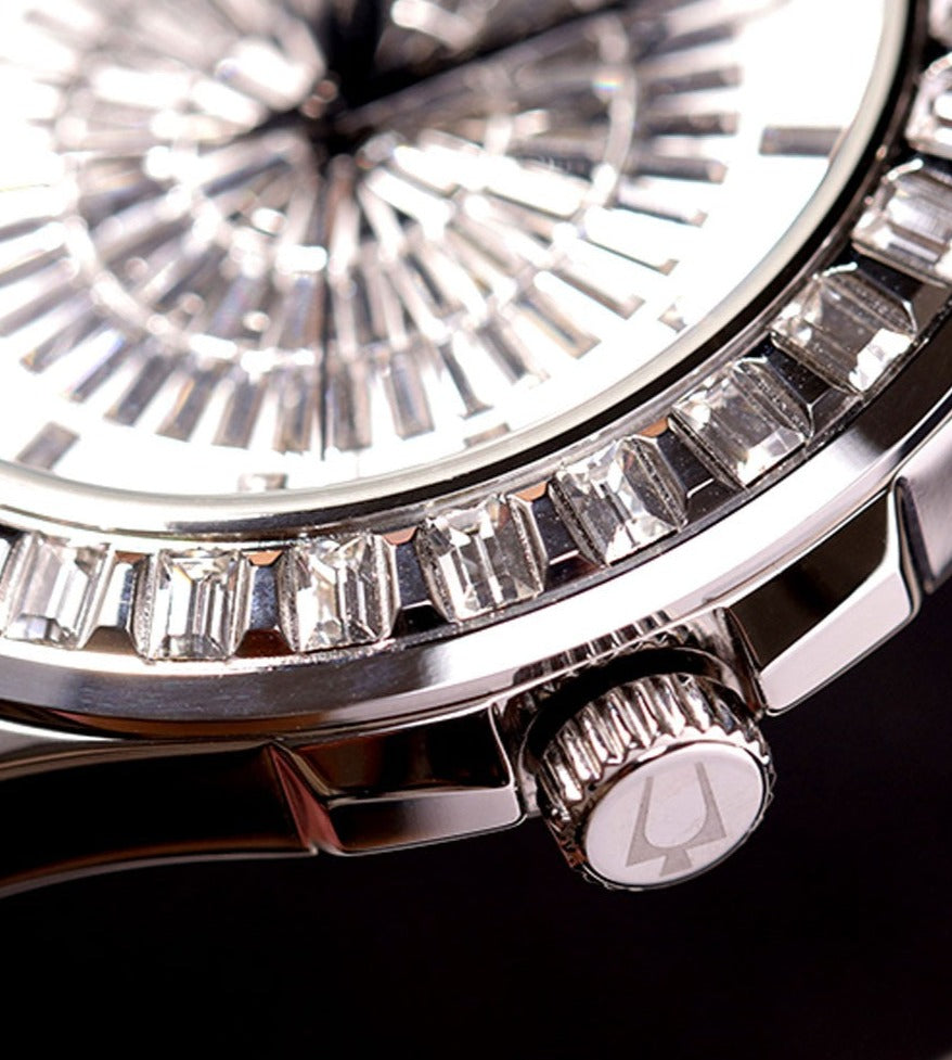  Shop Authentic Bulova Phantom Crystal Silver Dial Silver Steel Strap Watch for Men - 96A236 - Luxxuri