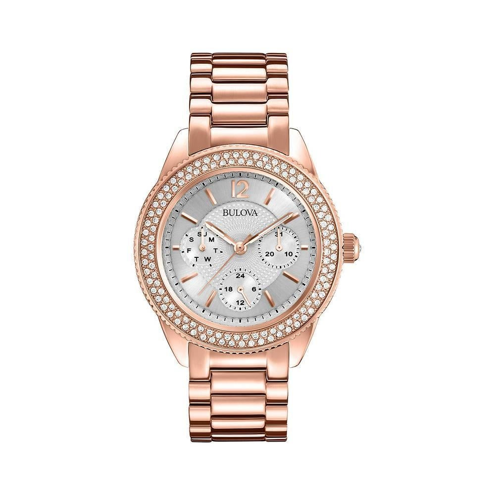  Shop Authentic Bulova Crystal Silver Dial Rose Gold Steel Strap Watch for Women - 97N101 - Luxxuri