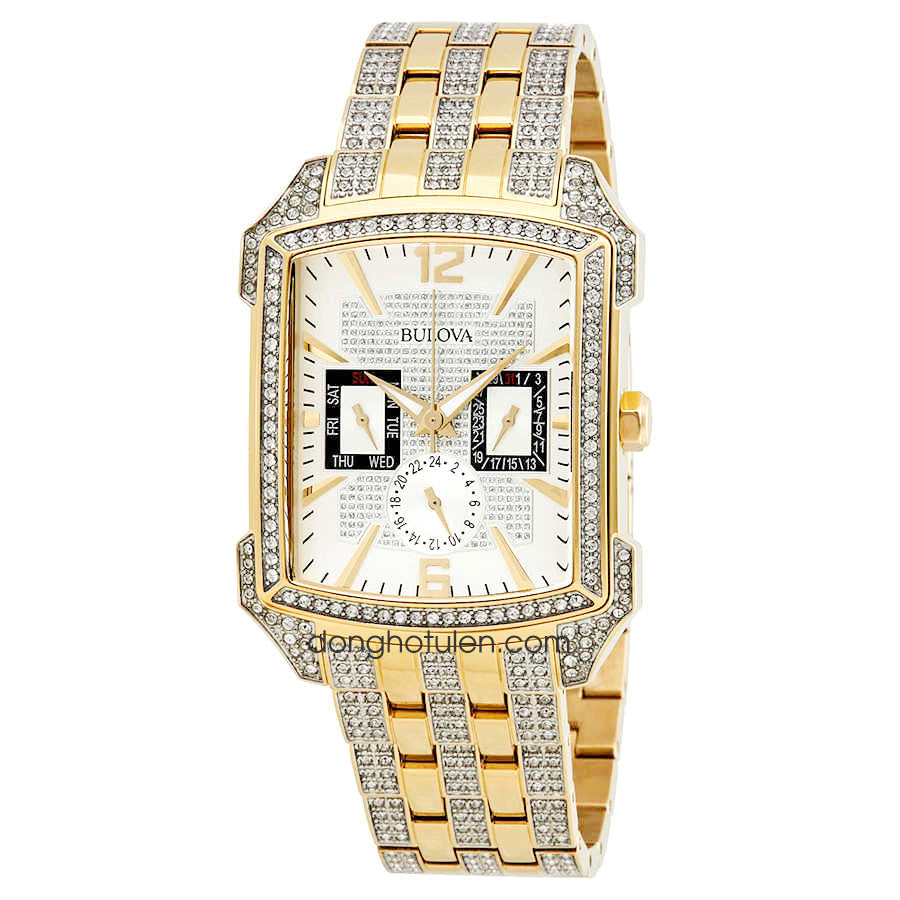  Shop Authentic Bulova Crystal Chronograph White Dial Two Tone Steel Strap Watch for Men - 98C109 - Luxxuri