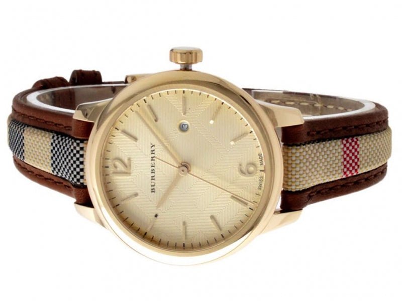  Shop Authentic Burberry The Classic Gold Dial Brown Leather Strap Watch for Women - BU10114 - Luxxuri