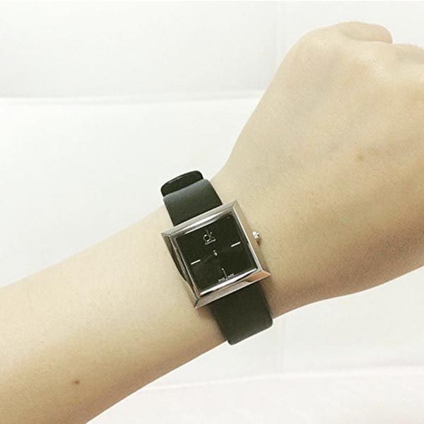  Shop Authentic Calvin Klein Mark Black Dial Black Leather Strap Watch for Women - K3R231C1 - Luxxuri