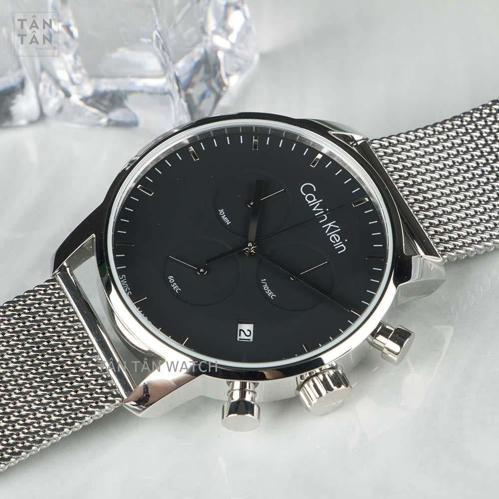 Shop Authentic Calvin Klein City Chronograph Black Dial Silver Mesh Bracelet Watch for Men - K2G27121 - Luxxuri