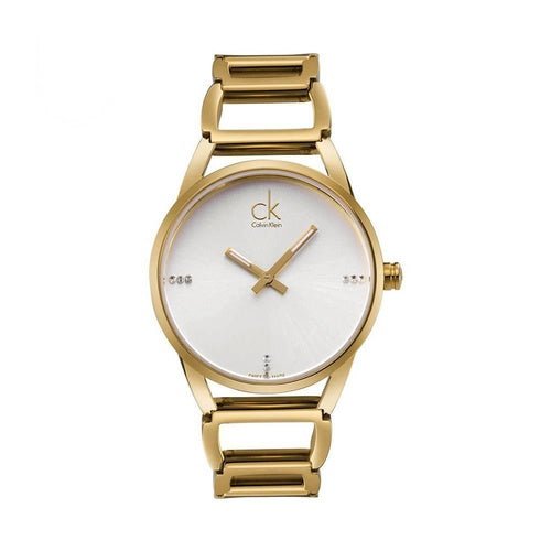  Shop Authentic Calvin Klein Stately White Dial Gold Steel Strap Watch for Women - K3G2352W - Luxxuri