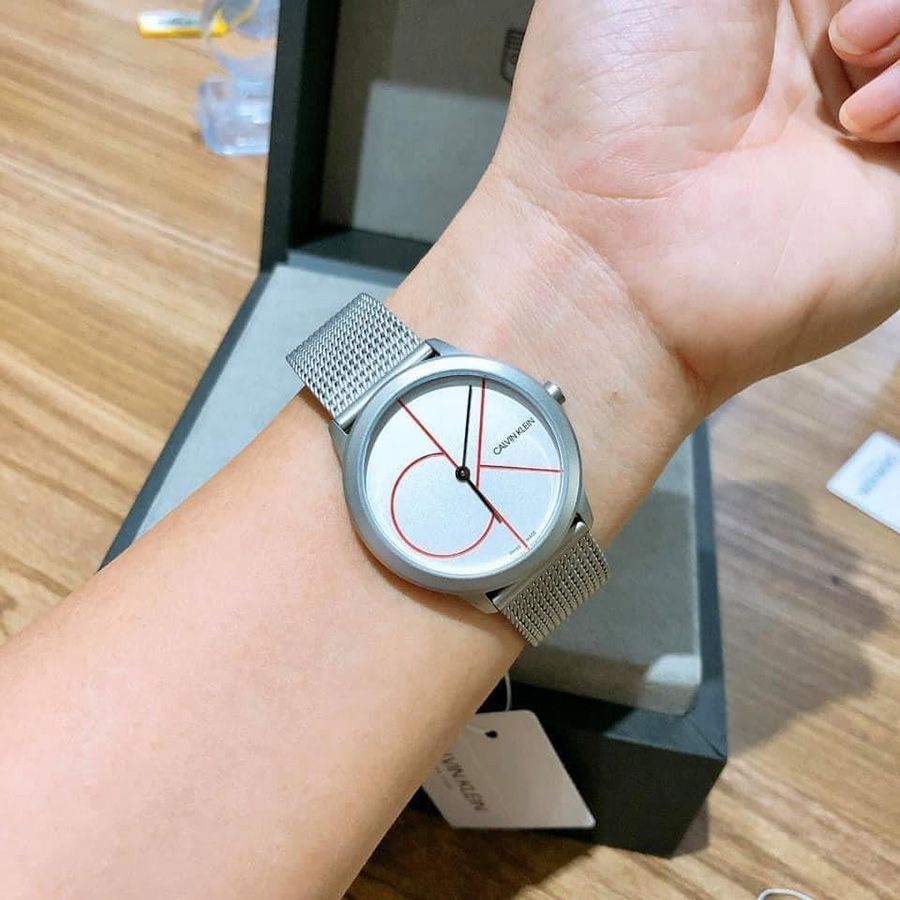  Shop Authentic Calvin Klein Minimal White Dial Silver Mesh Bracelet Watch for Women - K3M52152 - Luxxuri