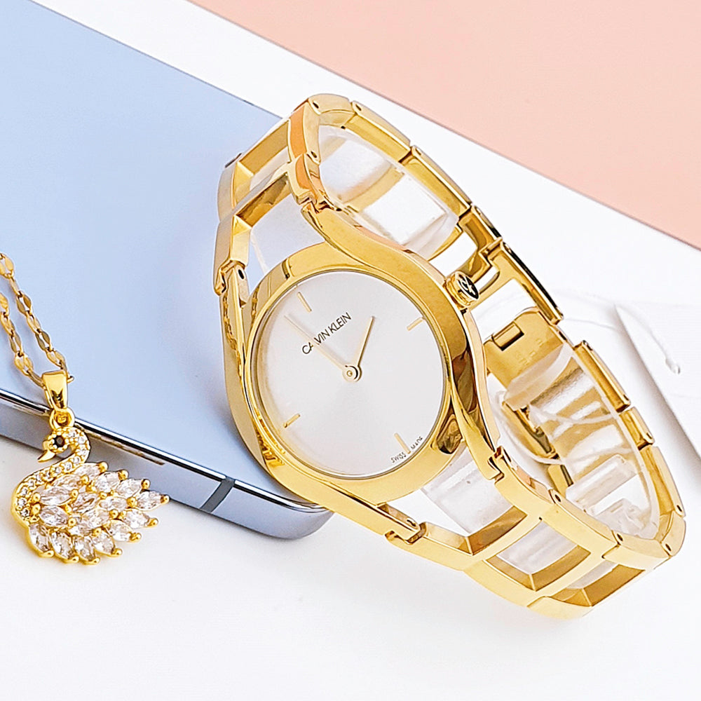  Shop Authentic Calvin Klein Class White Dial Gold Steel Strap Watch for Women - K6R23526 - Luxxuri