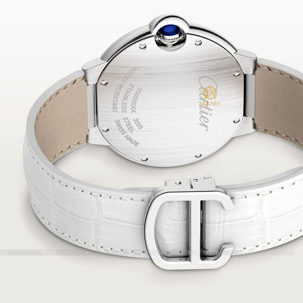  Shop Authentic Cartier Ballon Bleu de Cartier Silver Dial White Leather Strap Watch for Women - W6920087 - Luxxuri