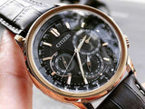  Shop Authentic Citizen Eco Drive Calendrier Black Dial Brown Leather StrapWatch For Men - BU2023-12E - Luxxuri
