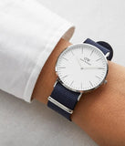  Shop Authentic Daniel Wellington Classic Bayswater White Dial Blue NATO Strap Watch For Men - DW00100276 - Luxxuri