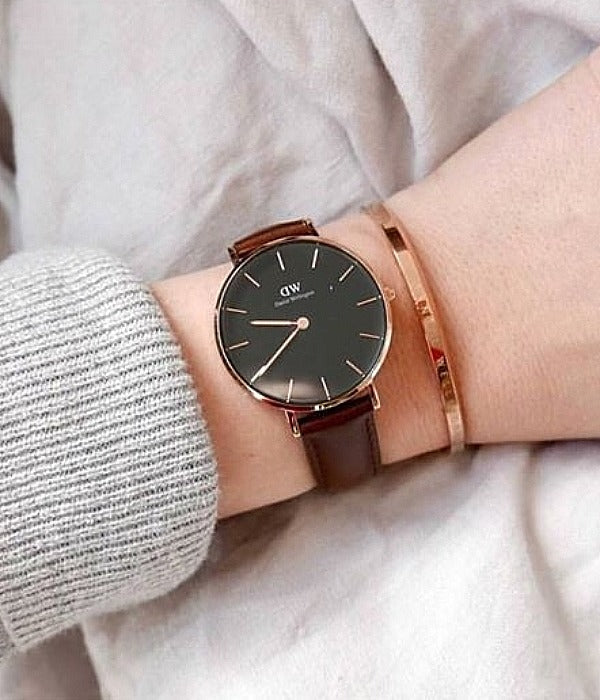  Shop Authentic Daniel Wellington Classic Petite Bristol Black Dial Brown Leather Strap Watch For Women - DW00100165 - Luxxuri
