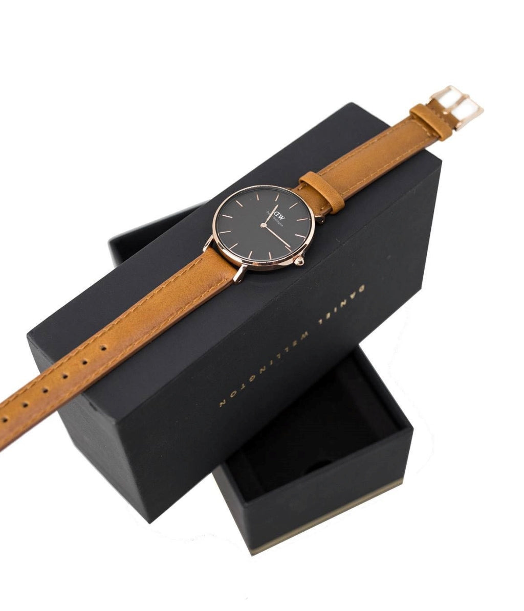  Shop Authentic Daniel Wellington Classic Petite Durham Black Dial Brown Leather Strap Watch For Women - DW00100166 - Luxxuri