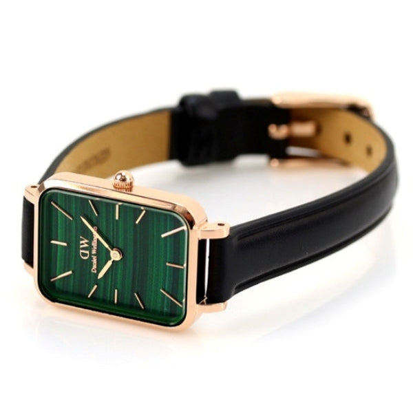  Shop Authentic Daniel Wellington Quadro Pressed Sheffield Green Dial Black Leather Strap Watch For Women - DW00100439 - Luxxuri