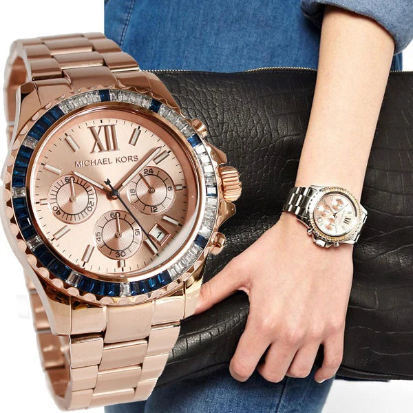  Shop Authentic Michael Kors Everest Chronograph Rose Gold Dial Rose Gold Steel Strap Watch For Women - MK5755 - Luxxuri