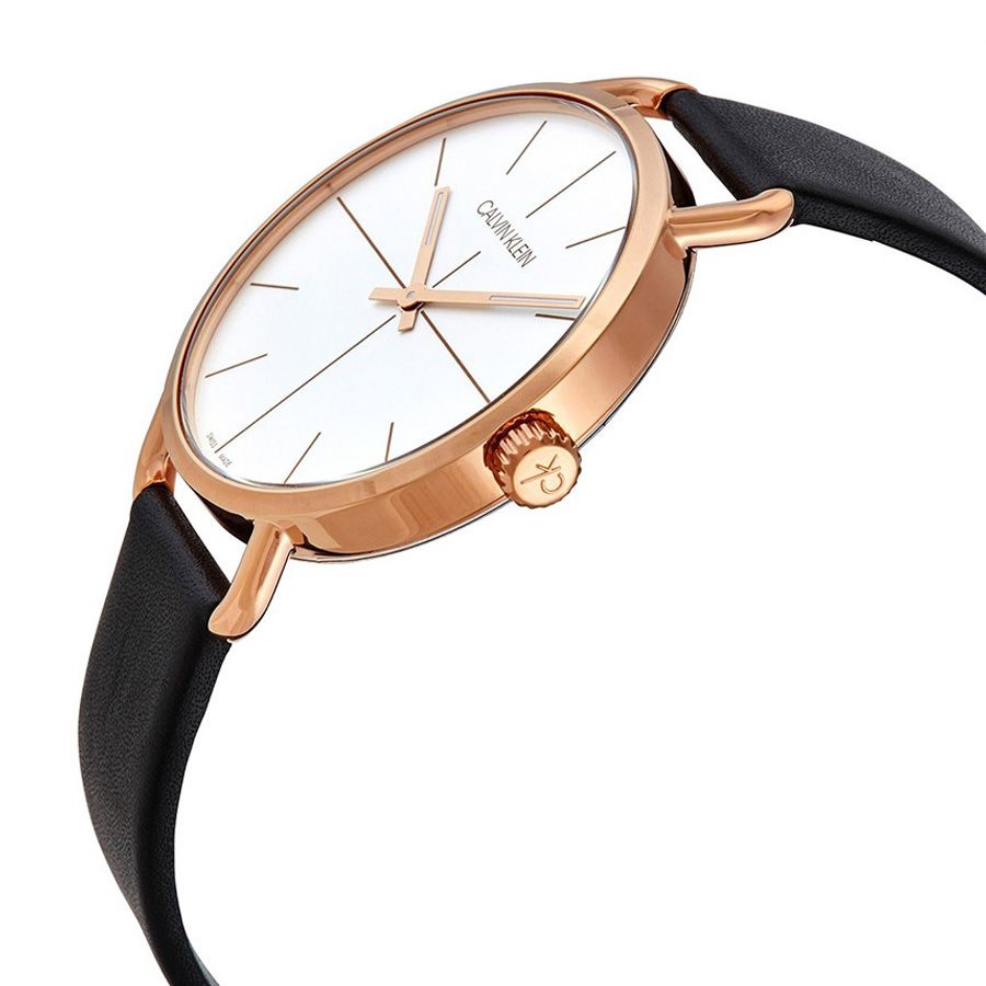 Shop Authentic Calvin Klein Even White Dial Black Leather Strap Watch for Women - K7B236C6 - Luxxuri