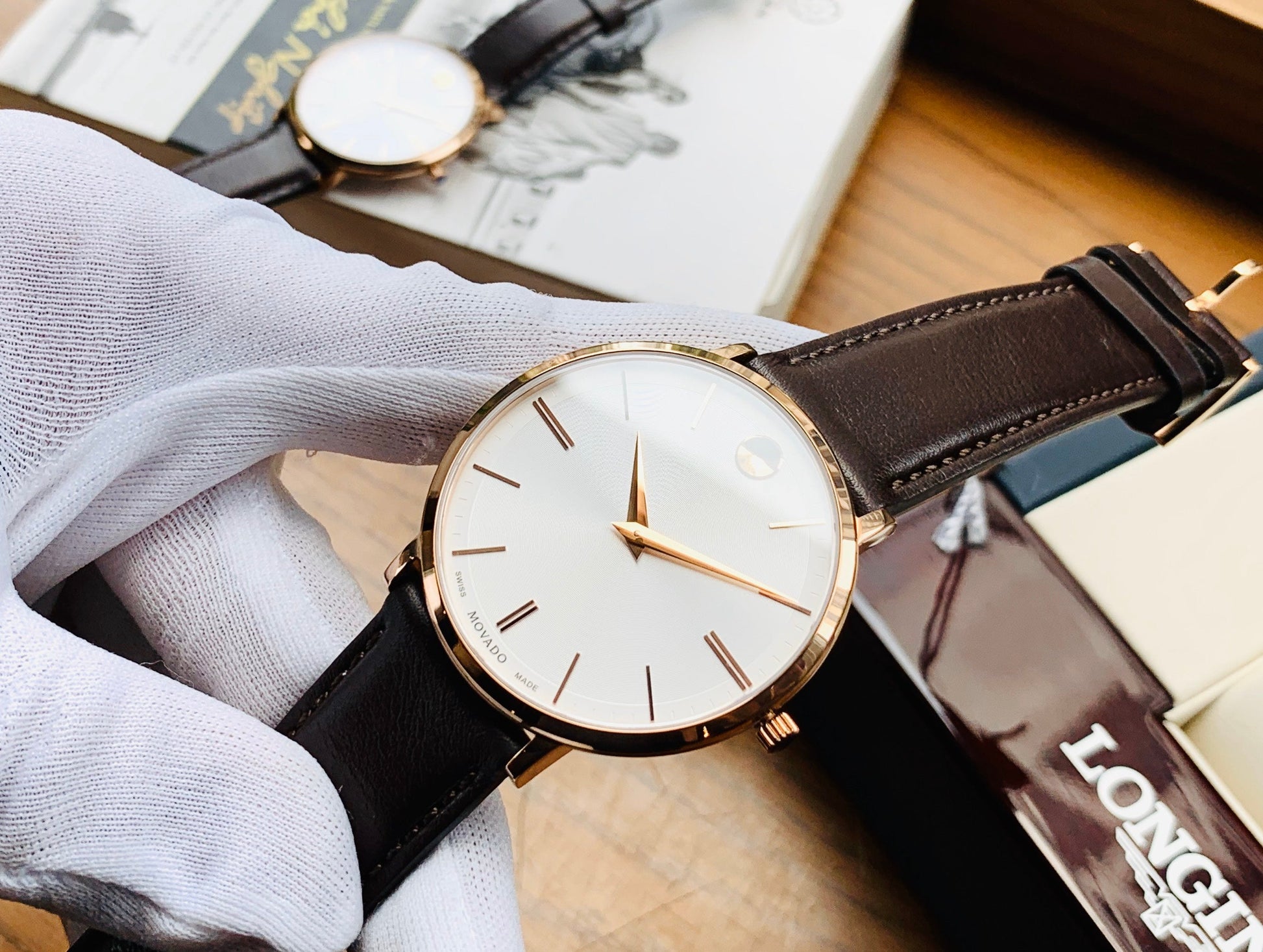  Shop Authentic Movado Ultra Slim White Dial Brown Leather Strap Watch For Men - 0607089 - Luxxuri