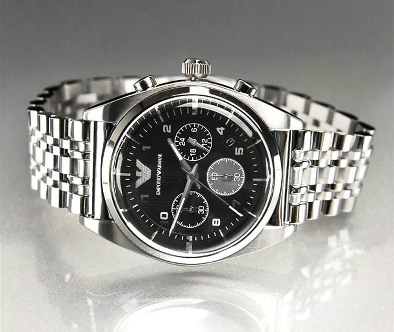  Shop Authentic Emporio Armani Franco Black Dial Silver Steel Strap Watch For Men - AR0373 - Luxxuri