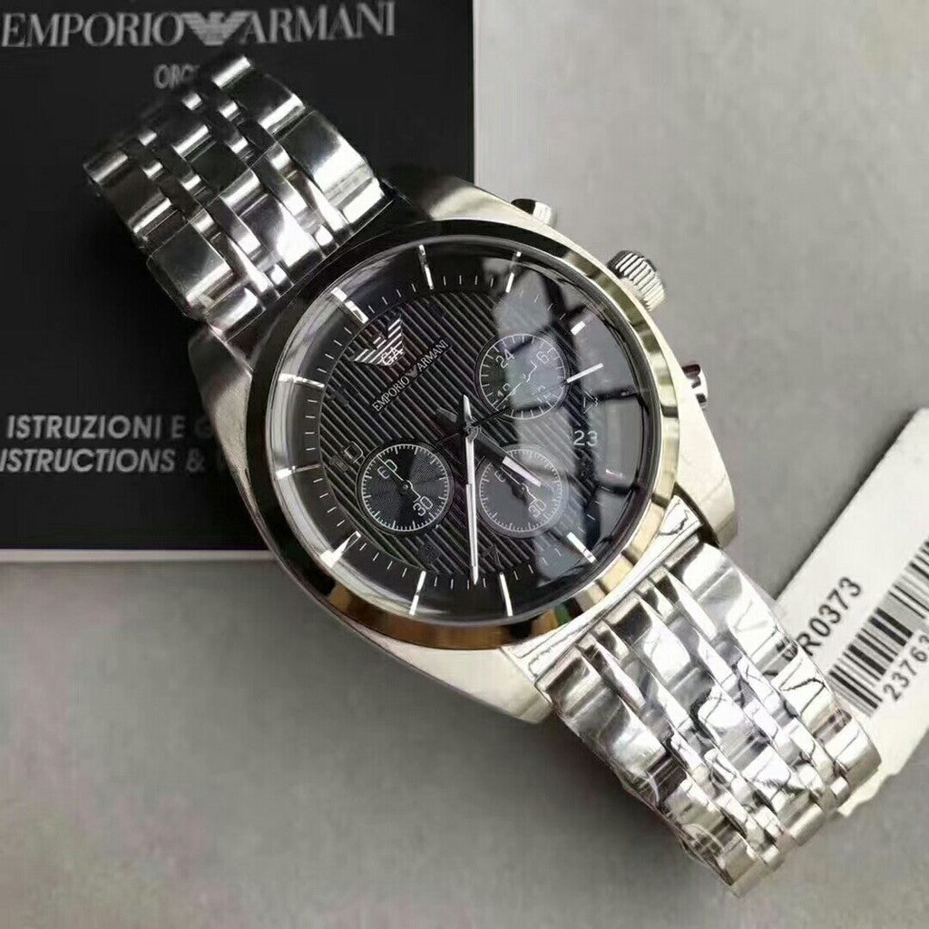  Shop Authentic Emporio Armani Franco Black Dial Silver Steel Strap Watch For Men - AR0373 - Luxxuri