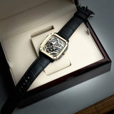  Shop Authentic Fossil Inscription Automatic Skeleton Rose Gold Dial Black Leather Strap Watch for Men - BQ2572 - Luxxuri