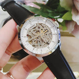  Shop Authentic Fossil Townsman Automatic Skeleton White Dial Black Leather Strap Watch for Men - ME3085 - Luxxuri