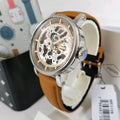  Shop Authentic Fossil Boyfriend Automatic Skeleton Silver Dial Brown Leather Strap Watch for Women - ME3109 - Luxxuri