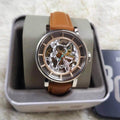  Shop Authentic Fossil Boyfriend Automatic Skeleton Silver Dial Brown Leather Strap Watch for Women - ME3109 - Luxxuri
