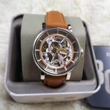  Shop Authentic Fossil Boyfriend Automatic Skeleton Silver Dial Brown Leather Strap Watch for Women - ME3109 - Luxxuri