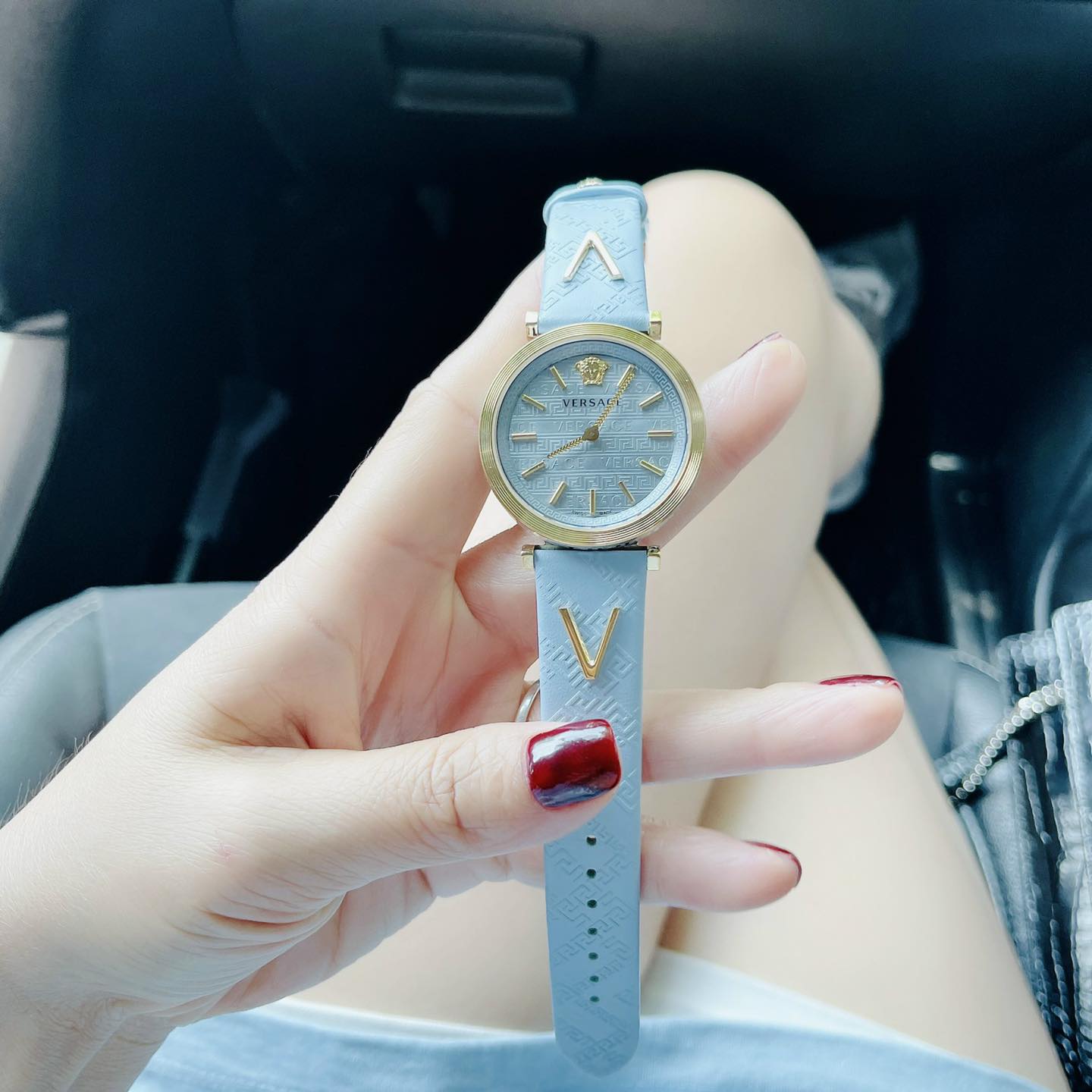  Shop Authentic Versace V-Twist Blue Dial Blue Leather Strap Watch for Women - VELS00319 - Luxxuri