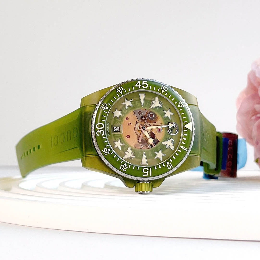  Shop Authentic Gucci Dive Automatic Green Dial Green Rubber Strap Unisex Watch - YA136345 - Luxxuri