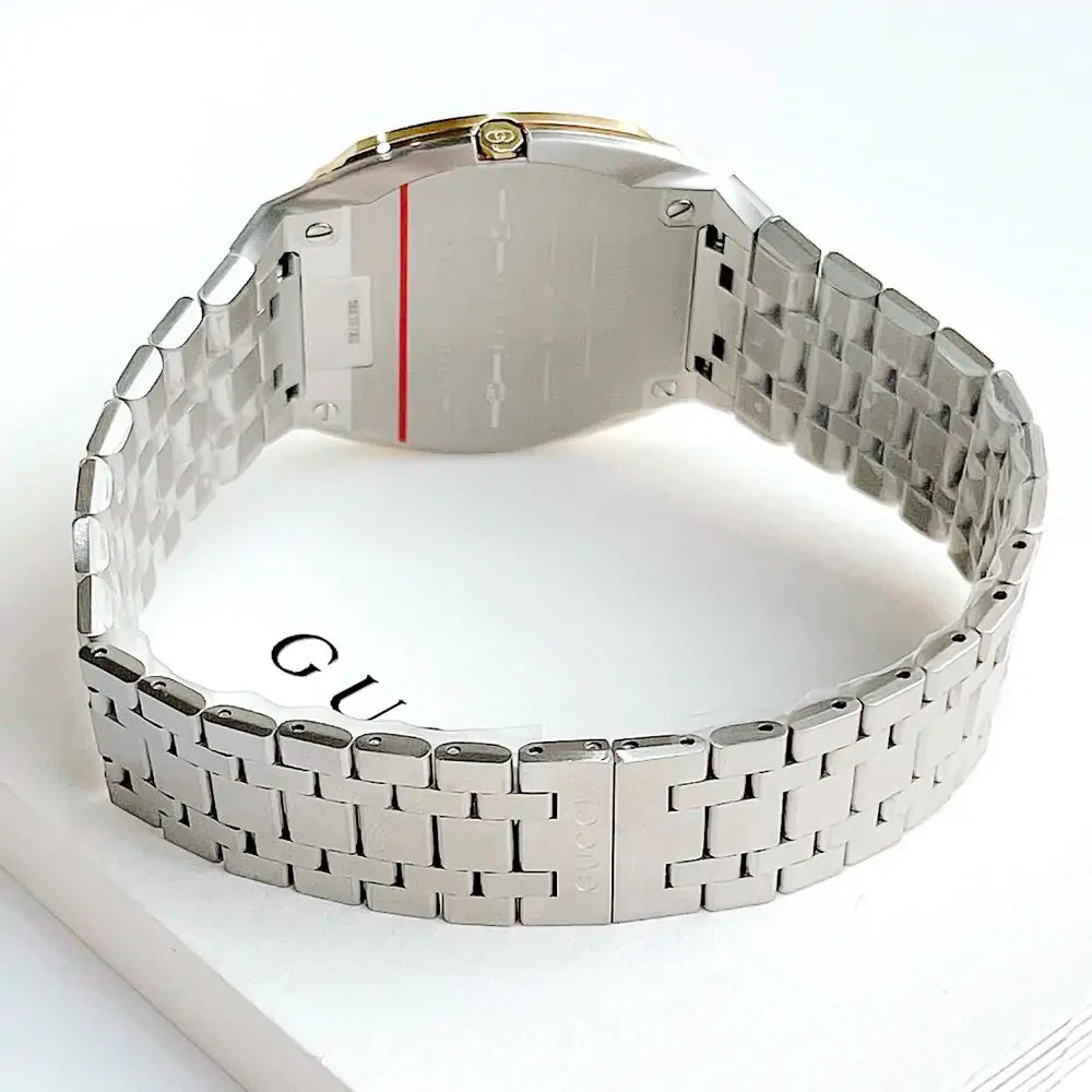  Shop Authentic Gucci 25H Quartz Gold Dial Silver Steel Strap Watch for Men - YA163405 - Luxxuri