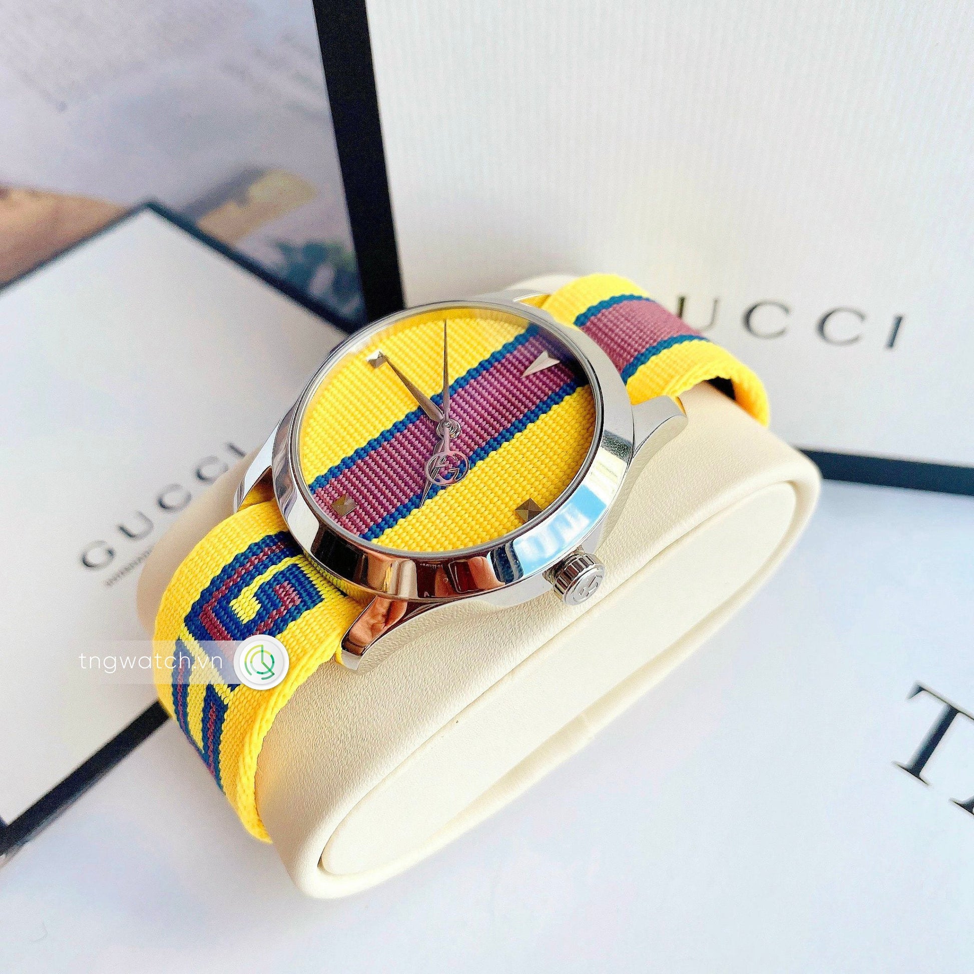  Shop Authentic Gucci G Timeless Quartz Yellow & Purple Dial Yellow & Purple NATO Strap Watch For Men - YA1264069 - Luxxuri