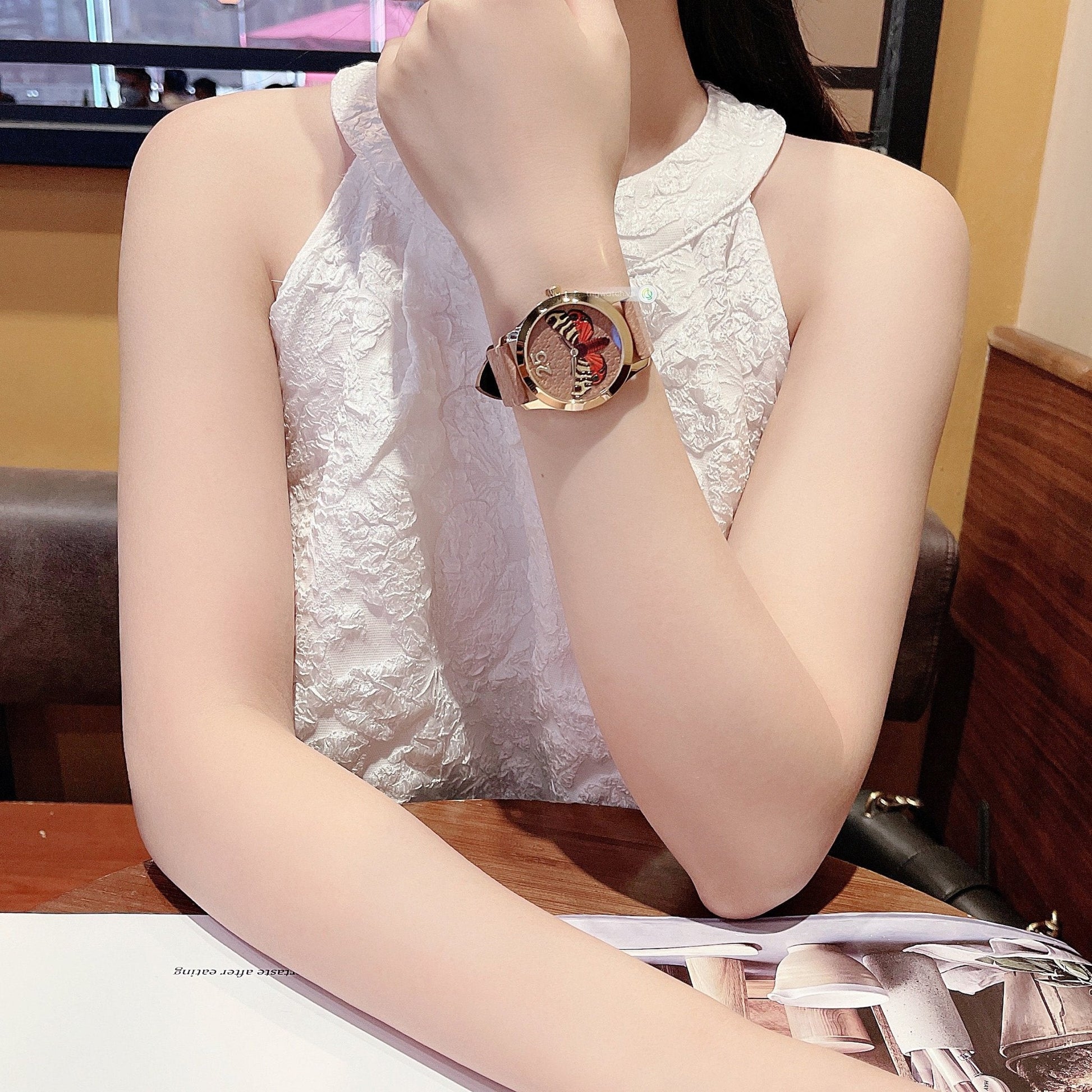  Shop Authentic Gucci G Timeless Butterfly Brown Dial Brown Leather Strap Watch For Women - YA1264063 - Luxxuri