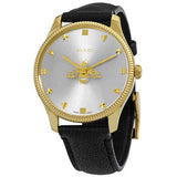  Shop Authentic Gucci G Timeless Quartz Silver Dial Black Leather Strap Watch For Women - YA1265023 - Luxxuri