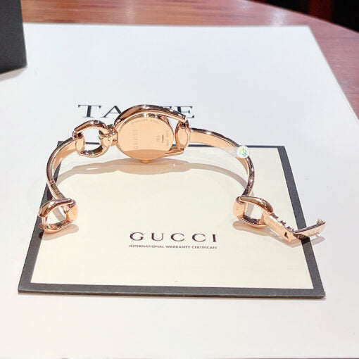  Shop Authentic Gucci Horsebit Collection Black Dial Rose Gold Steel Strap Watch For Women - YA139507 - Luxxuri